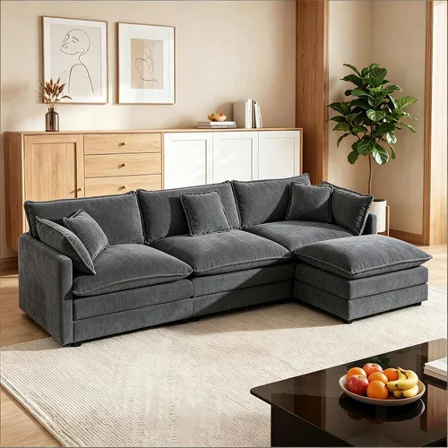 Miniatura 25 de Sofá modular modular con otomano: sofá moderno en forma de L de 76.7 pulgadas, cómodo sofá biplaza, sofá de 3 plazas de felpilla con almohada