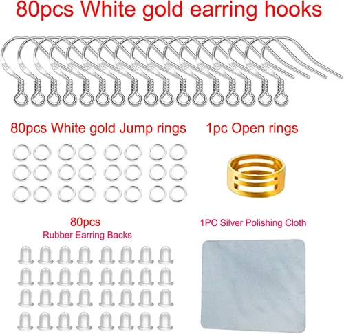 Miniatura 2 de Ganchos para aretes de oro blanco, 80 unidades/40 pares de alambres para aretes en forma de anzuelo, kit de fabricación de aretes hipoalergénico