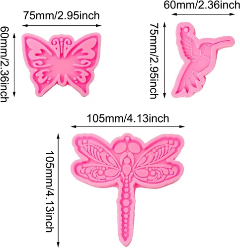 Miniatura 2 de Honbay 3 moldes de silicona en forma de mariposa colibrí y libélula, para manualidades y decoración (3 estilos)