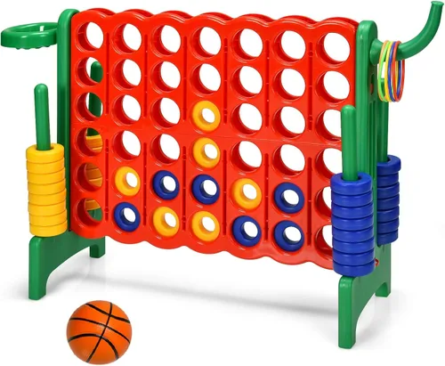 Miniatura 9 de Costzon Giant 4 en una fila, Jumbo 4 a puntuación, juego gigante con aro de baloncesto, lanzamiento de anillos, deslizador de liberación rápida, 42