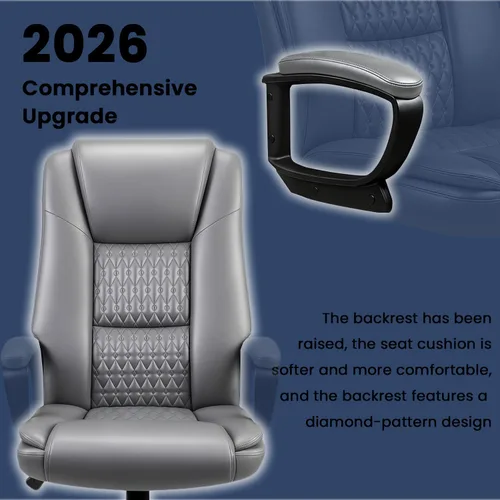 Miniatura 8 de OFIKA Silla de Oficina para el Hogar, Silla Grande y Alta de 400 LBS Diseño de Servicio Pesado, Cojín Ergonómico de Respaldo Alto Soporte Lumbar Gris