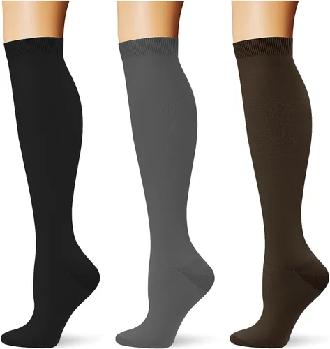 Miniatura 15 de (3 pares) Calcetines de compresión 20-30 mmHg, calcetines largos hasta la rodilla para mujeres y hombres, soporte atlético, para viajes y uso diario