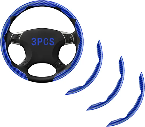 Miniatura 14 de Fundas para volante, 3 piezas de fibra de carbono antideslizante con clip en el volante del automóvil, protector universal para la mayoría de ruedas