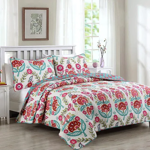 Miniatura 12 de Cozy Line Home Fashions - Juego de ropa de cama reversible de 100% algodón con diseño de patchwork real, estilo cottage francés, floral, colcha