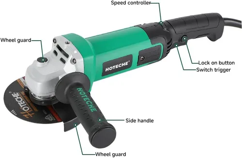 Miniatura 2 de Hoteche Amoladora angular de 5 pulgadas, amoladora eléctrica de velocidad variable de 11 amperios, con cable, para metal, compatible con discos