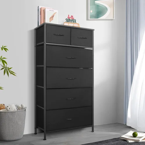 Miniatura 2 de Mifuro - Cómoda alta para dormitorio, torre organizadora de almacenamiento vertical con 6 cajones, cómoda con contenedores de tela, marco de acero