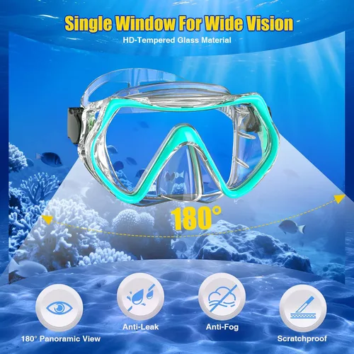 Miniatura 3 de Dry Snorkel Set,Panoramic Wide View Anti-Fog Scuba Diving Mask,Professional Snorkeling Gear for Adults Transparente Verde