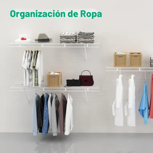 Miniatura 5 de HAUSHOF Estantes de armario montados en la pared, paquete de 4 estantes de alambre blanco de 4 pies x 12 pulgadas para lavandería, armario