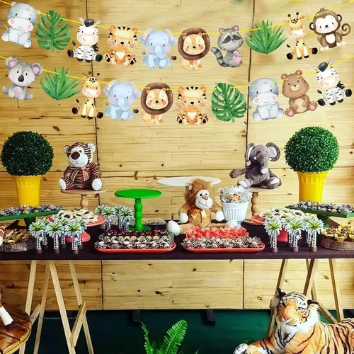 Miniatura 7 de Pancartas de safari en la selva, 2 unidades, animales de safari, fiestas de cumpleaños, decoraciones de guirnalda de fiesta temática para Wild One