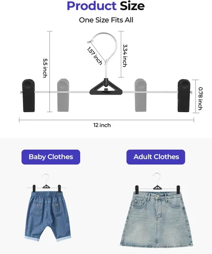 Miniatura 5 de NORTHERN BROTHERS Perchas para pantalones con clips, paquete de 30 unidades, color negro, apilables, ahorro de espacio, antideslizantes, ajustables