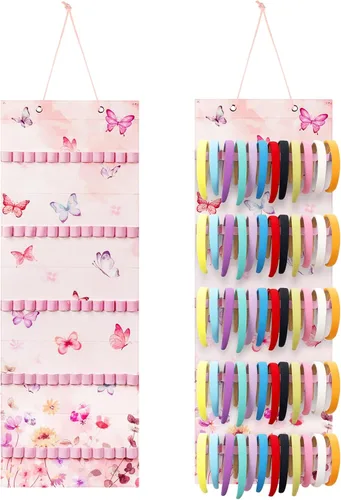 Miniatura 13 de Tudomro Soporte Colgante para Diademas para Niñas Organizador de Accesorios de Cabello de Felpa con 60 Bandas Elásticas Soporte para Lazos
