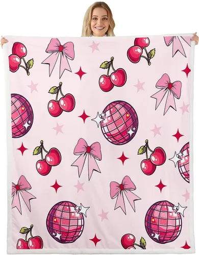 Miniatura 41 de Manta de franela con lazo rosa, manta de vellón con lazo en acuarela para decoración del hogar, sofá, sofá, manta de forro polar kawaii de dibujos