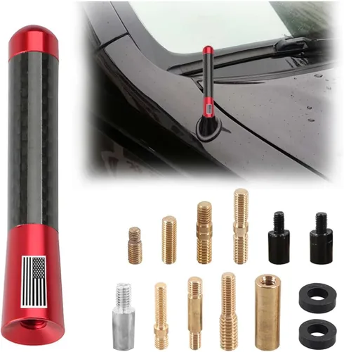 Miniatura 12 de BESULEN Antena Corta de Coche, Antena de Radio de Auto de 3.1 Pulgadas de Fibra de Carbono con Bandera Americana de Aluminio para Recepción AM/FM