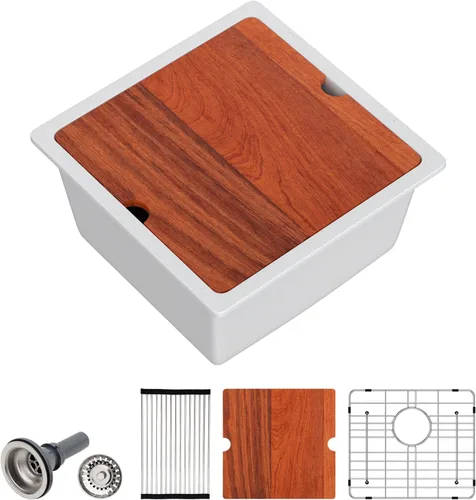 Miniatura 12 de Dcolora Fregadero de Barra de Composite de Cuarzo de 22 Pulgadas Negro Bajo Encimera Pequeño Fregadero de Cocina de Composite de Granito Prep RV