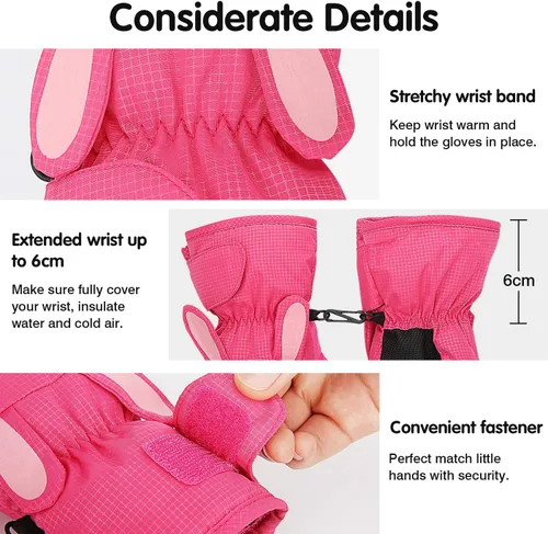 Miniatura 5 de MoKo Manoplas de esquí para niños, guantes impermeables y resistentes al viento para niñas y niños, guantes térmicos de invierno para nieve