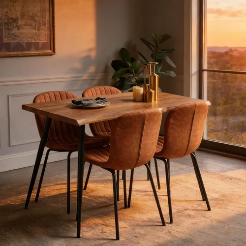 Miniatura 5 de Juego de mesa de comedor para 4, moderno juego de mesa de cocina de 5 piezas, mesa de comedor rectangular de 47 pulgadas y sillas vintage de piel