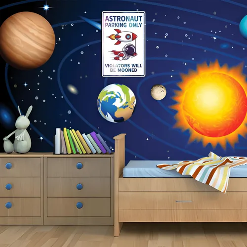 Miniatura 4 de Letrero decorativo para habitación de niños, diseño de astronauta con temática de estacionamiento de astronauta, decoración de pared para habitación
