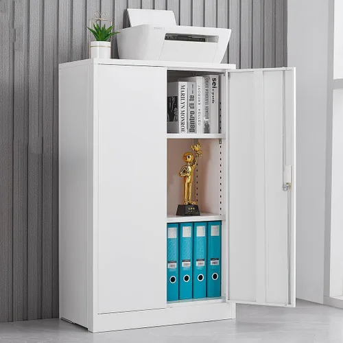Miniatura 8 de Armario de almacenamiento de metal con puertas de bloqueo y 2 estantes ajustables, gabinete de almacenamiento plegable de 42 pulgadas, armario