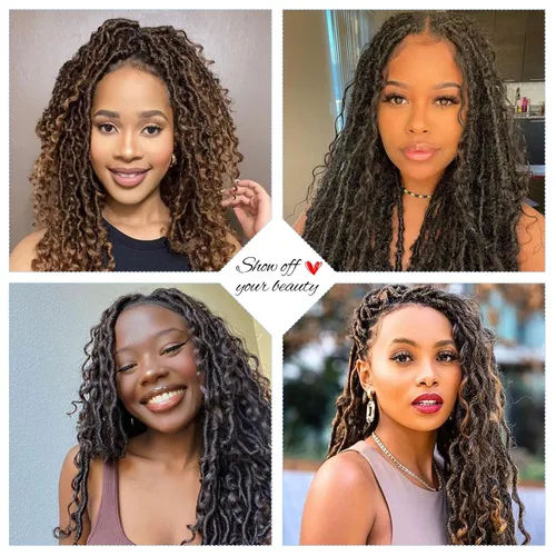 Miniatura 2 de 8 Paquetes de Rastas Falsas Bohemias de Ganchillo de 10 Pulgadas, Rastas Suaves de Ganchillo con Extremos Rizados Pre-enrolladas Goddess Locs, 1b#