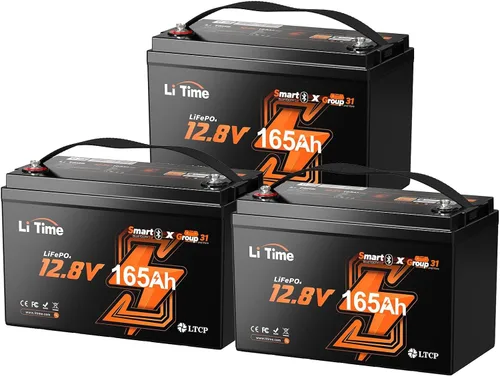 Miniatura 22 de Litime Batería de litio LiFePO4 de 12 V y 165 Ah Bluetooth, batería de ciclo profundo para motores de arrastre, tamaño grupo 31 con densidad