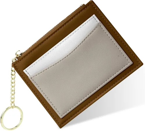 Miniatura 54 de URAQT Cartera para tarjetas de crédito, cartera minimalista de cuero delgado con cremallera, mini protector de tarjeta de crédito, llavero bolsillo