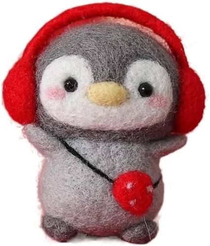 Miniatura 8 de Kit de fieltro de aguja de lana de pingüino para principiantes, kit de fieltro con almohadilla de fieltro de aguja, agujas de fieltro, lana