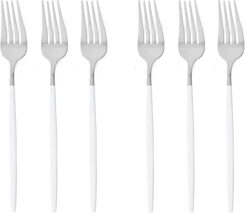 Miniatura 14 de Cubiertos de plata blanca pulida mate, diseño ligero, 36 piezas de acero inoxidable, juego de cubiertos de servicio para 6, incluyendo tenedores
