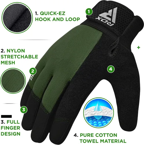 Miniatura 5 de Guantes de levantamiento de pesas RDX para gimnasio, de dedo completo, pantalla táctil, transpirables, antideslizantes, con palma acolchada