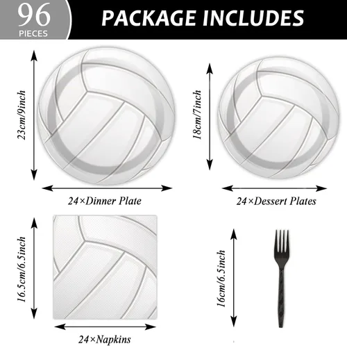 Miniatura 2 de 96 piezas de voleibol suministros de fiesta de cumpleaños platos de papel deportivo, servilletas juego de vajilla desechable, kit de vajilla