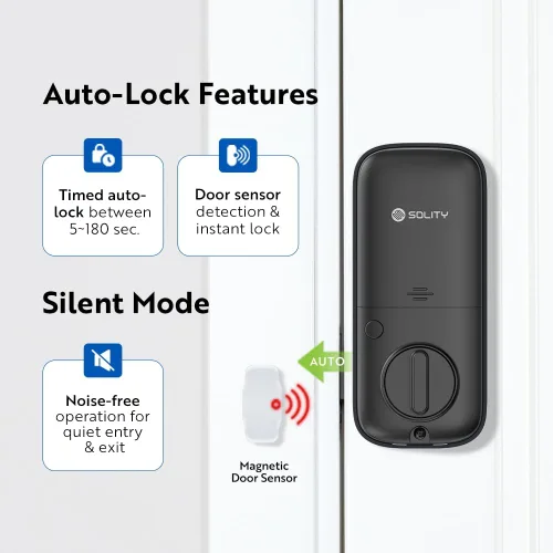 Miniatura 8 de Solity Cerradura digital inteligente sin concentrador, entrada sin llave 5 en 1, huella digital, Wi-Fi, control remoto, teclado de pantalla táctil
