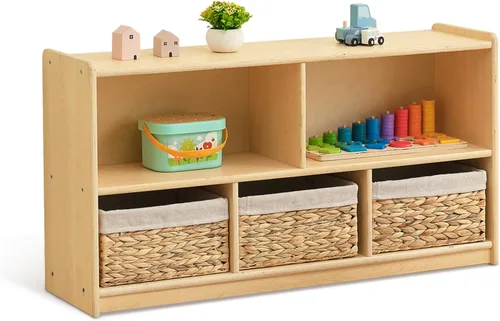 OOOK Gabinete de almacenamiento de madera con 5 compartimentos, estante Montessori para organizadores y almacenamiento de juguetes, organizador de