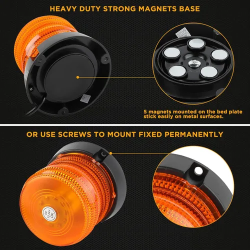 Miniatura 5 de ASPL Luces de Baliza Intermitente de Advertencia LED, 60 Luces LED Ámbar Intermitentes de Seguridad Estroboscópicas con Magnético y Cable Recto
