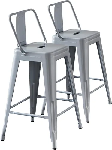 Miniatura 9 de AC Pacific Juego de 2 taburetes de metal de 24 pulgadas, estilo rústico campestre con respaldo bajo, construcción ligera y resistente, fácil NEGRO