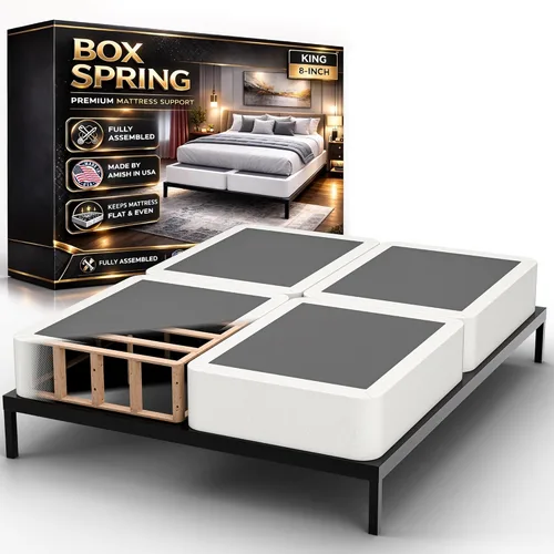 Miniatura 10 de Base de cama con somier, tamaño individual, base de colchón de madera de 2 pulgadas, fabricada en Estados Unidos, silenciosa, sin ruido, 2 piezas