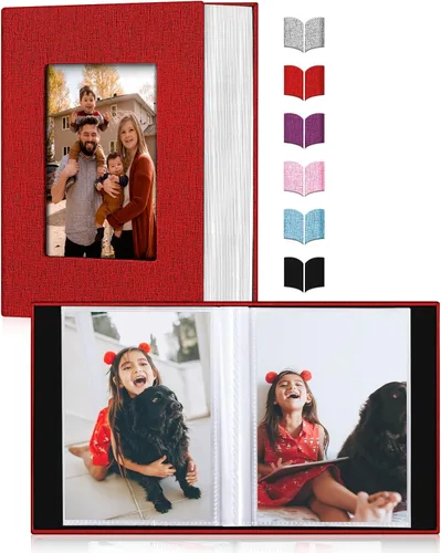 Miniatura 9 de Álbum de fotos pequeño 4x6, álbum de fotos con cubierta de lino deslizable, minilibro de fotos con capacidad para 100 fotos de 4x6 con 50 hojas