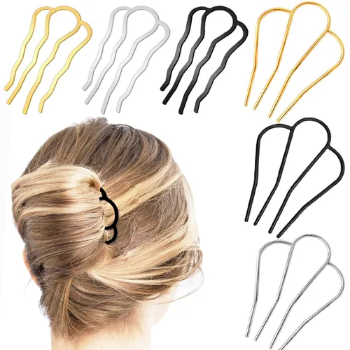 6 piezas de broches laterales de metal para el cabello, horquillas en forma de U para peinados de moño, accesorios para el cabello vintage