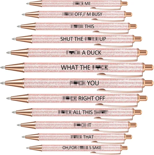 Miniatura 11 de Jeyiour 12 bolígrafos divertidos para adultos, elegantes inspiracionales con purpurina con mensajes motivacionales, bolígrafos bonitos para oficina