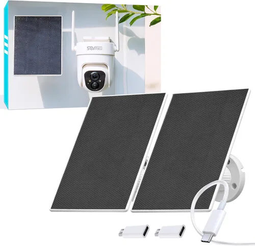 Miniatura 12 de Panel solar de 5 V para cámaras Seucrity, para Bird Feeder Trail Cam, Ring Tapo Eufy Vicohome Eseecloud, nativo USB-C, Micro-USB y DC 0.138 in*