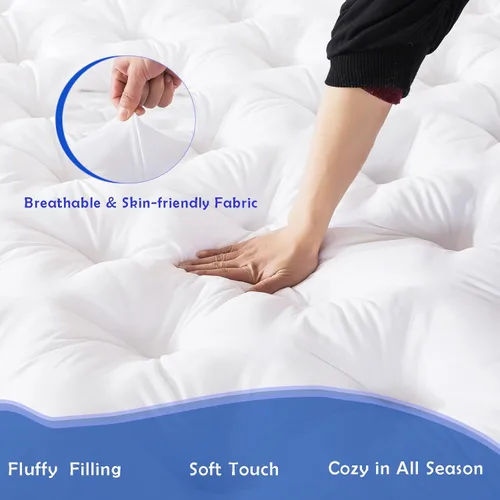 Miniatura 3 de WhatsBedding Cubrecolchón de espuma viscoelástica de 5 pulgadas para dolor de espalda, relleno de relleno suave y transpirable, cubrecolchón grueso