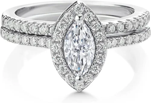 Miniatura 3 de Gem Stone King Anillo de compromiso de boda de plata de ley 925 con moissanita blanca para mujer