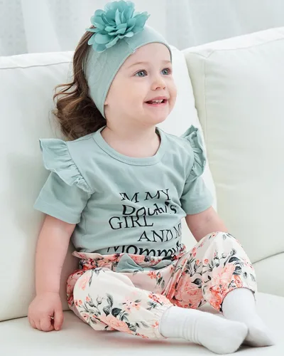 Miniatura 50 de SUNNY PIGGY Ropa para bebé recién nacida, con volantes, mameluco de algodón floral, conjunto de pantalones de algodón para niñas
