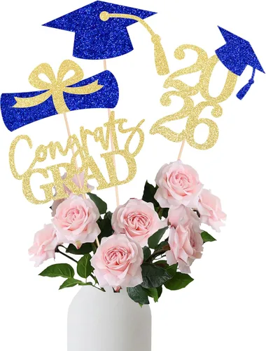 Miniatura 16 de 16 piezas de decoración de graduación para la clase de 2026, centros de mesa de felicitaciones de graduación 2026, decoración de mesa 2026, Azul