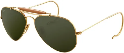 Ray-Ban Outdoorsman 3030 Aviator - Gafas de sol con orejas de alambre, Lentes verdes con montura dorada