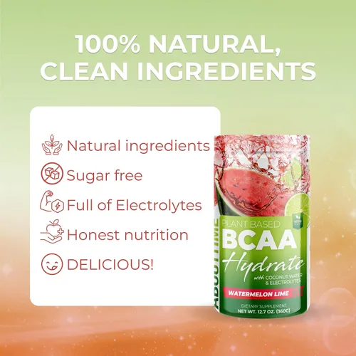 Miniatura 5 de About Time BCAA - Polvo de hidratación con L-glutamina y electrolitos, sin OMG, sin gluten, fruta de monje, agua de coco, 20 porciones
