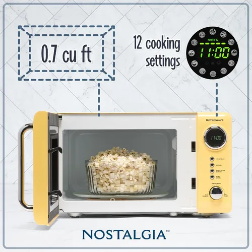 Miniatura 2 de Nostalgia NRMO7YW6A - Horno microondas compacto retro para encimera, 0.7 pies cúbicos, 700 vatios con pantalla digital LED, bloqueo para niños