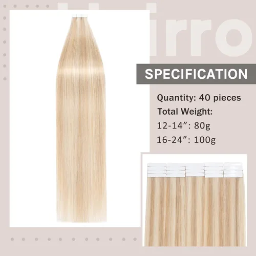 Miniatura 5 de Extensión de cabello humano Remy con cinta, 3.53 onzas (100 gramos), extensiones de cabello humano liso, trama sin costuras