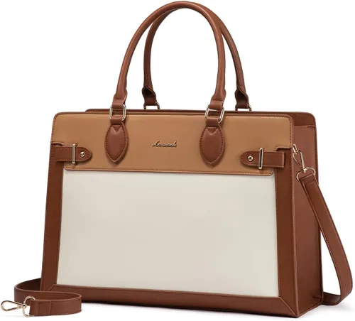 Miniatura 14 de LOVEVOOK Bolsa para laptop para mujeres, Bolsa tote grande de cuero PU de 15.6 pulgadas, Bolsa de trabajo profesional para maestras, Maletín