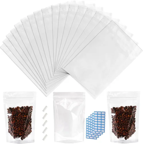 Miniatura 14 de Paquete de 150 bolsas de papel kraft con ventana de 8x12, bolsas de Mylar grandes con cierre y base para almacenamiento de alimentos, bolsa