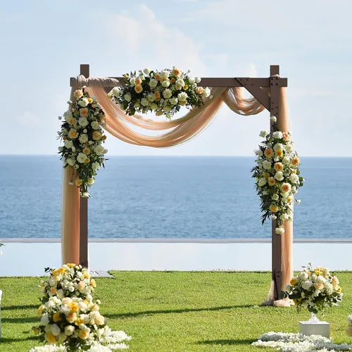 Miniatura 7 de Pondpm Arco de boda de madera de 7.48 pies, soporte de fondo cuadrado de madera para boda, ceremonia, fiesta, propuesta de jardín, playa, decoración