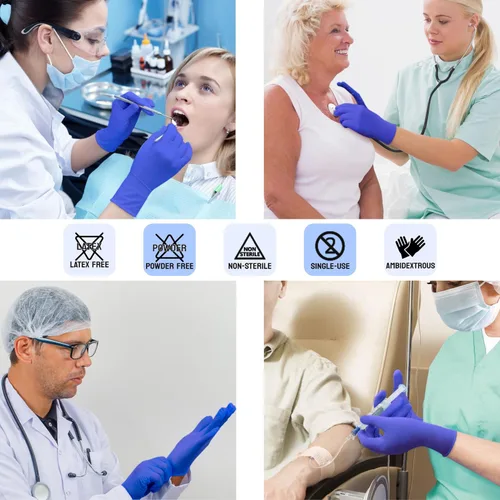 Miniatura 2 de Safe Health Nitrile Exam Gloves – 4 mil, Latex-Free, Powder-Free, Disposable, Blue, Medical Grade, Food, Cleaning Use